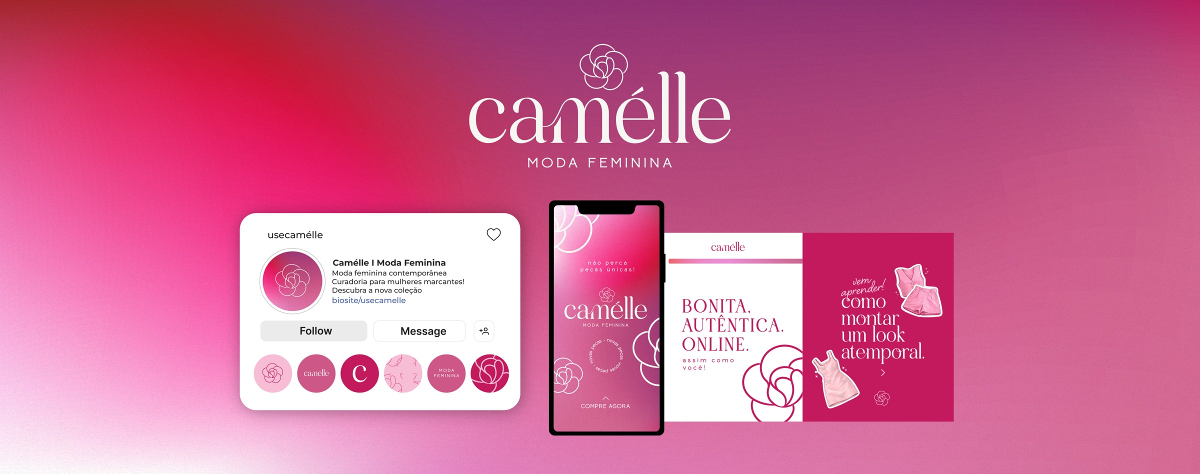 Identidade visual Camélle — aplicações