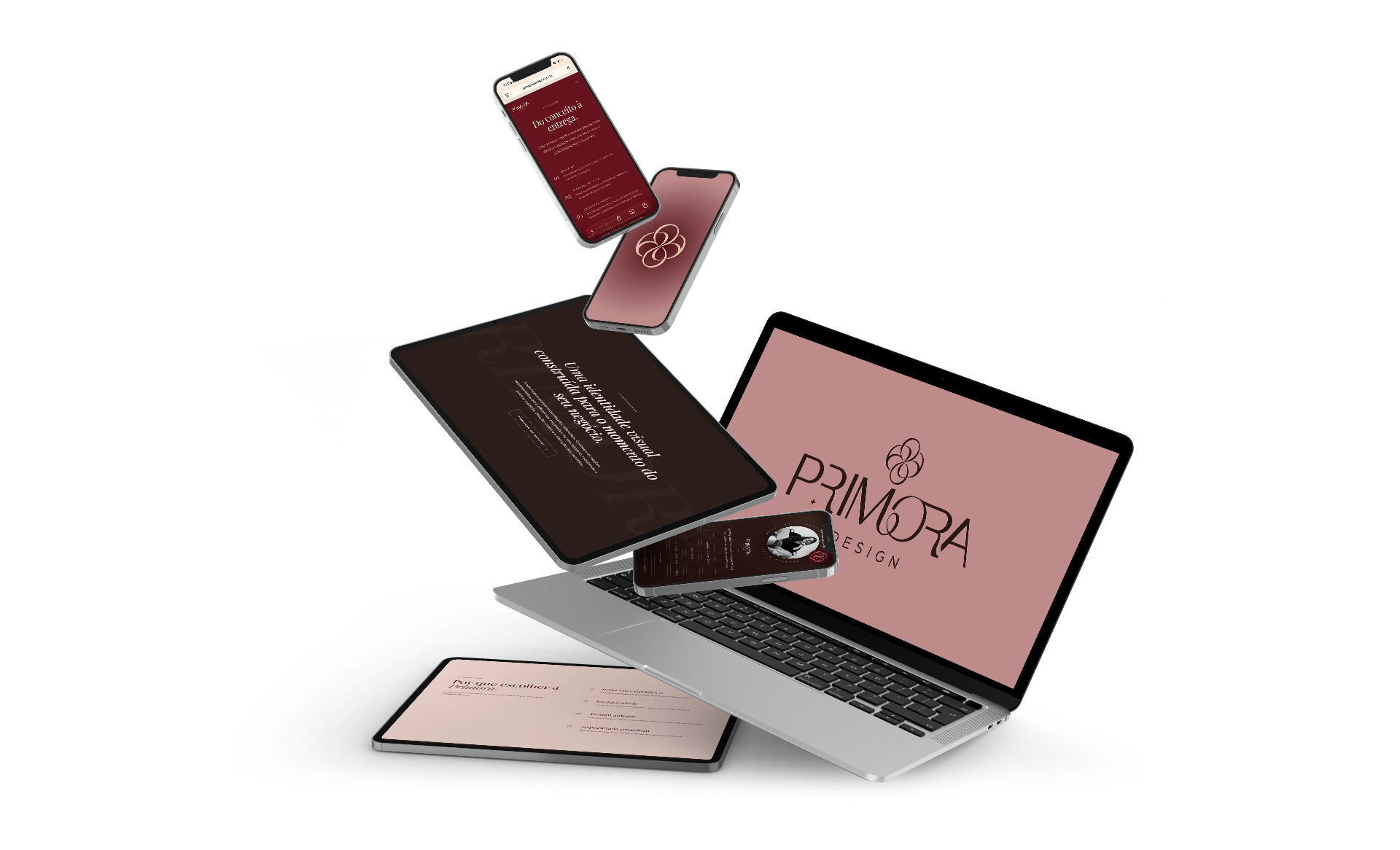 Mockup de dispositivos com identidade visual Primora